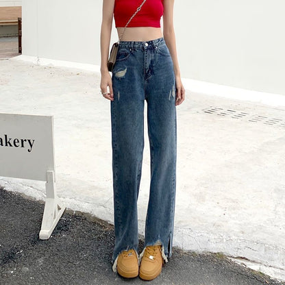 High Jeans Waist Fit Loose Distressed