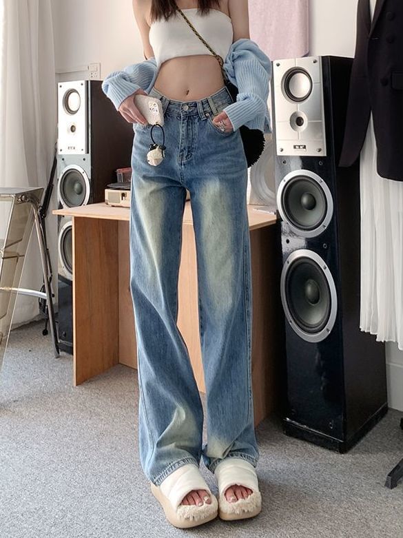 Wide Jeans Leg Waist Washed High