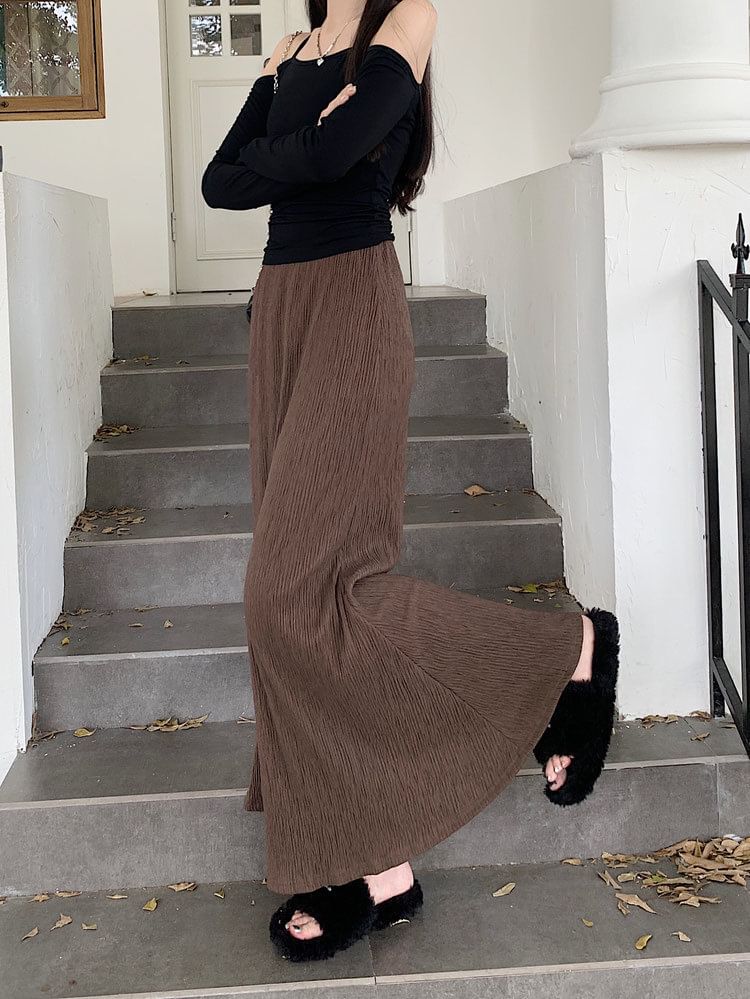 Plain Elastic Midi Waist Skirt A-Line
