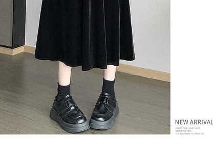 Skirt Waist Midi Velvet Elastic Plain A-Line