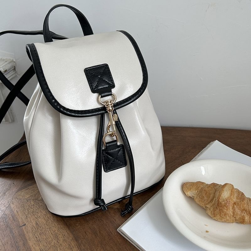 Contrast Trim Faux Leather Backpack