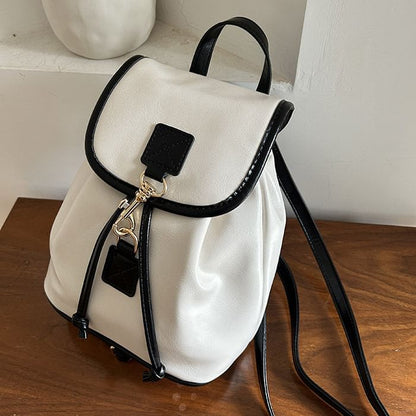 Contrast Trim Faux Leather Backpack