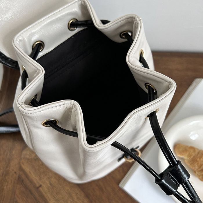 Contrast Trim Faux Leather Backpack