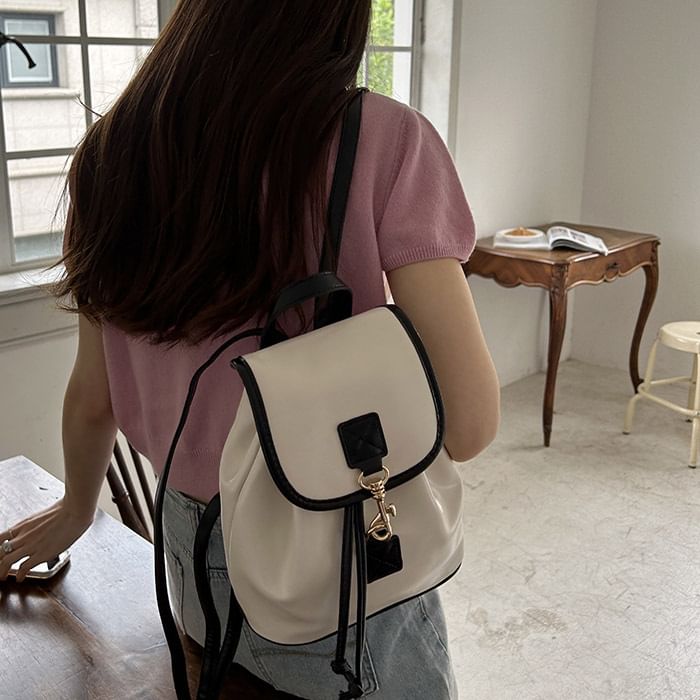 Contrast Trim Faux Leather Backpack