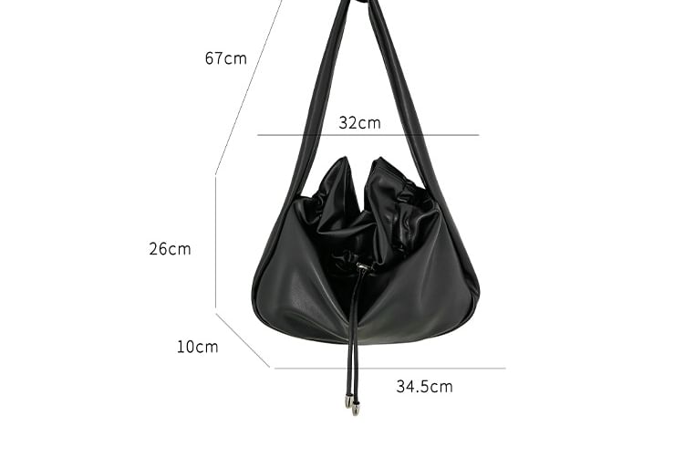 Plain Drawstring Faux Leather Tote Bag