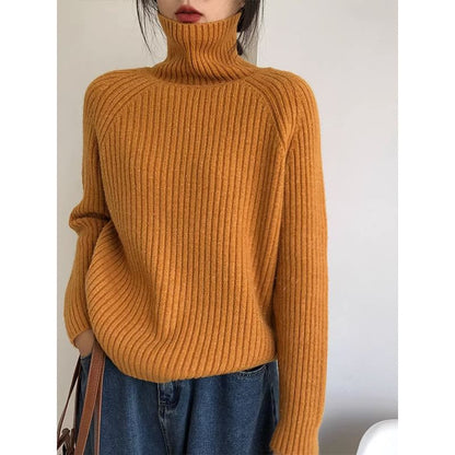 Turtleneck Plain Ribbed Sweater