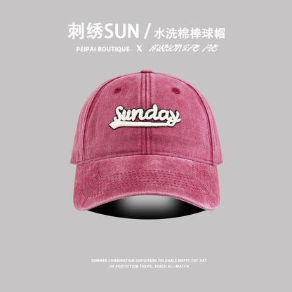 Letter Embroidered Washed Cap