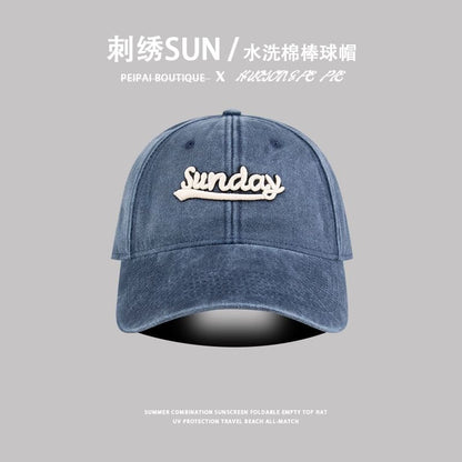 Letter Embroidered Washed Cap