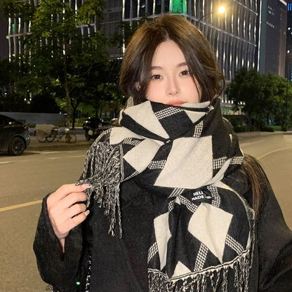 Print Tasseled Argyle Scarf