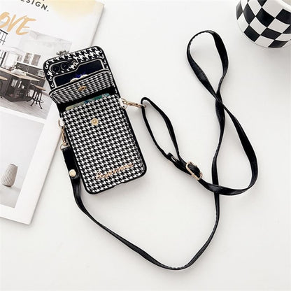 Phone Houndstooth Pearl Lanyard Case Faux Cat