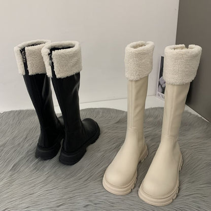 Fleece Boots Panel High Knee Platform