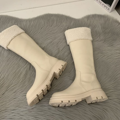 Fleece Boots Panel High Knee Platform