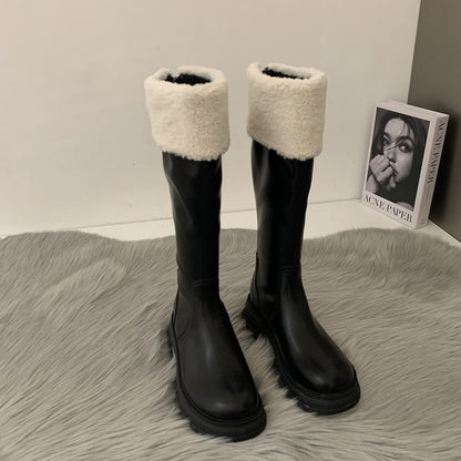 Fleece Boots Panel High Knee Platform