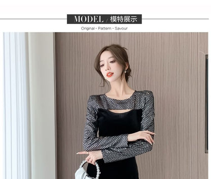 Long-Sleeve Crew Neck Sequined Cutout Bodycon Dress (Various Designs)