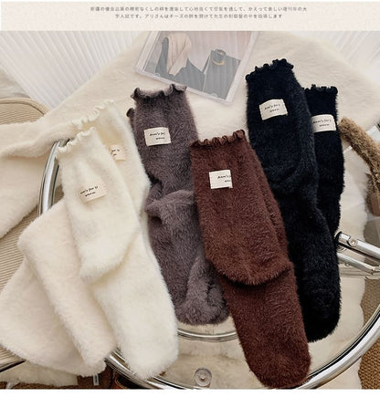 Plain Lettuce Edge Applique Fleece Socks / Set