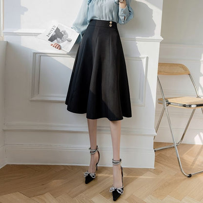 High-Waist Plain A-Line Skirt