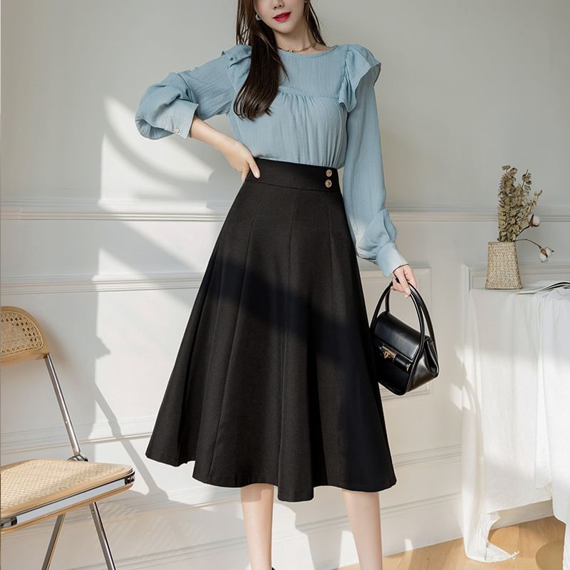 High-Waist Plain A-Line Skirt