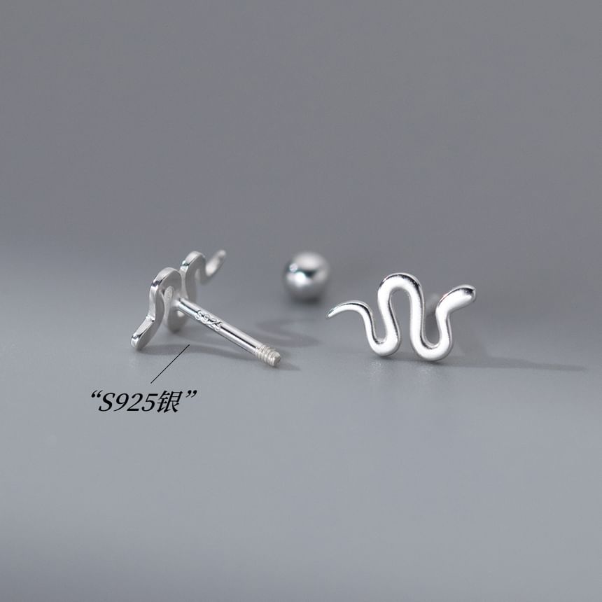 Snake Sterling Silver Barbell Earring