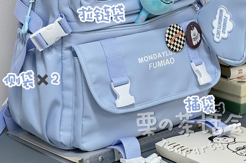 Lettering Multi-Pocket PVC Panel Backpack / Bag Charm / Set