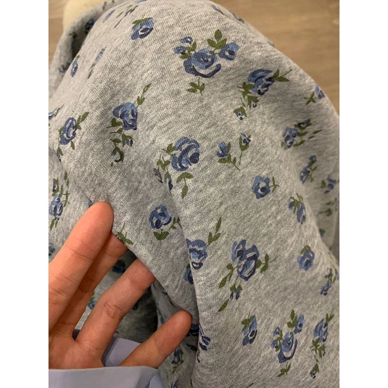 Drawstring Waist Floral Print Wide Leg Sweatpants