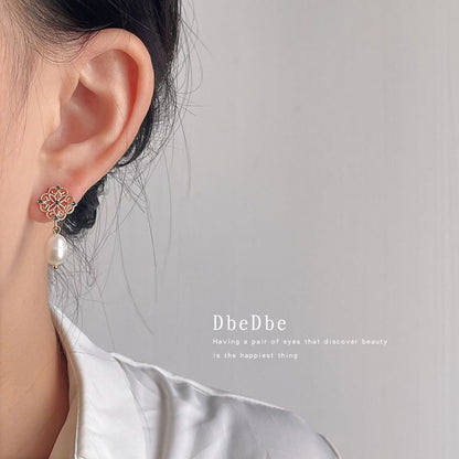 Faux Floral Pearl Clip-On Drop Rhinestone Earring