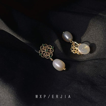 Faux Floral Pearl Clip-On Drop Rhinestone Earring