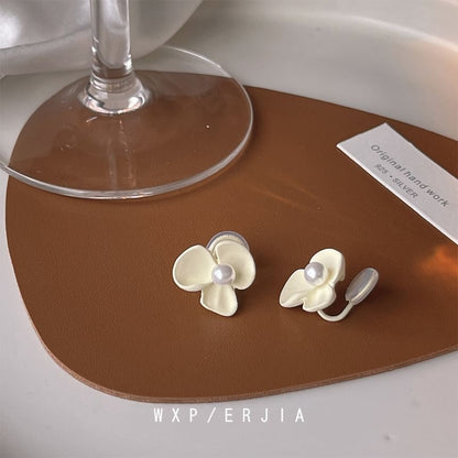 Pearl Earring Clip-On Faux Floral