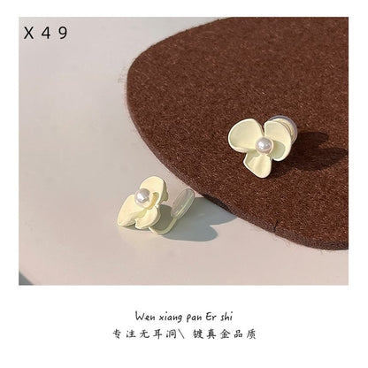 Pearl Earring Clip-On Faux Floral