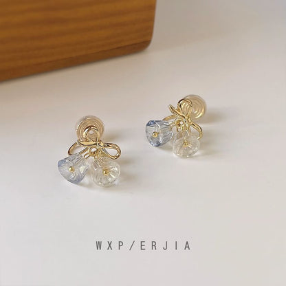 Earring Crystal Faux Clip-On Bow Drop