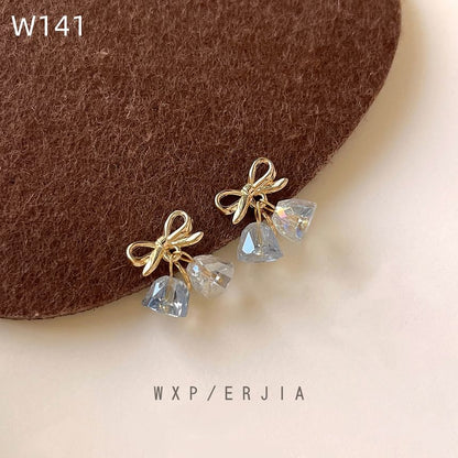 Earring Crystal Faux Clip-On Bow Drop