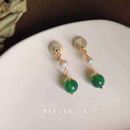 Drop Earring Pearl Gemstone Faux Clip-On