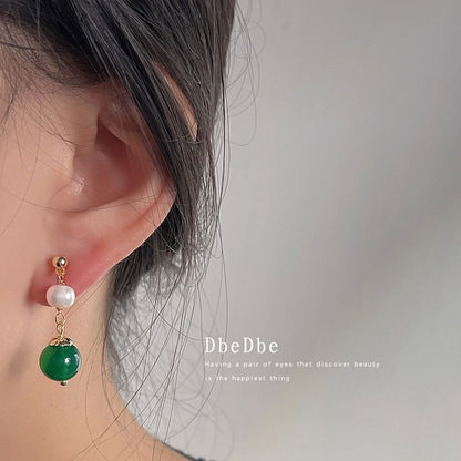 Drop Earring Pearl Gemstone Faux Clip-On