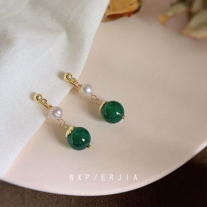 Drop Earring Pearl Gemstone Faux Clip-On