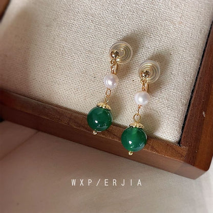 Drop Earring Pearl Gemstone Faux Clip-On