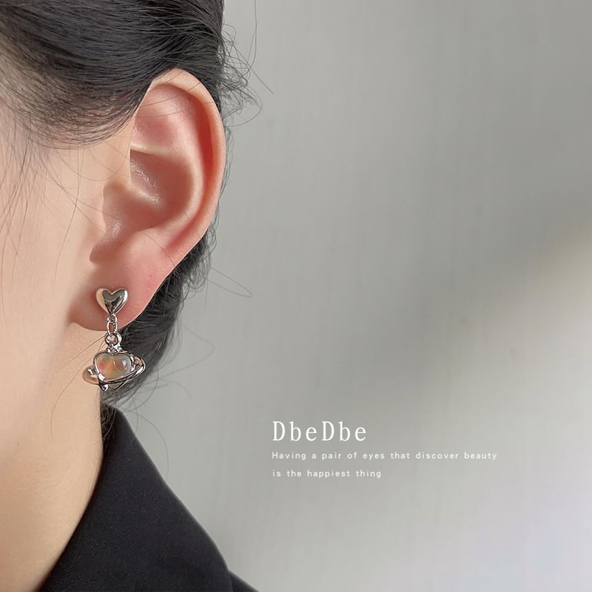 Gemstone Earring Heart Clip-On Drop