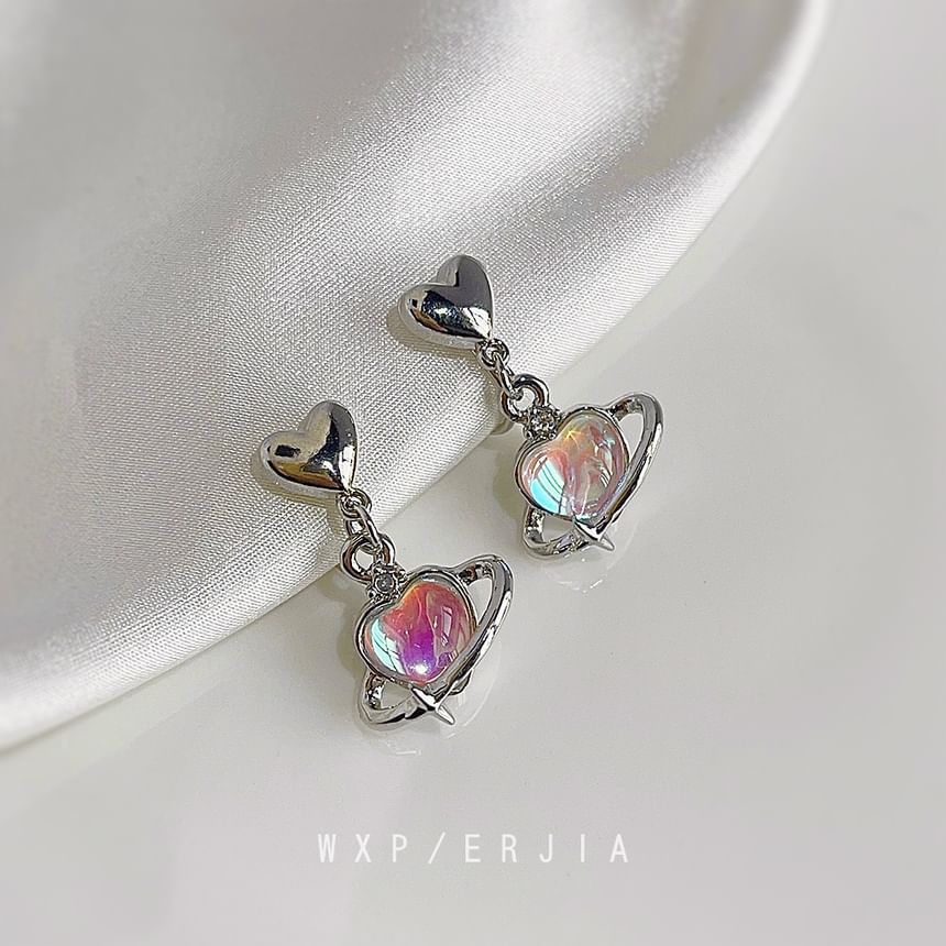 Gemstone Earring Heart Clip-On Drop