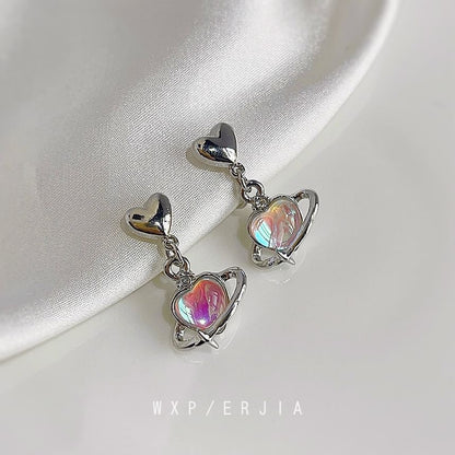 Gemstone Earring Heart Clip-On Drop