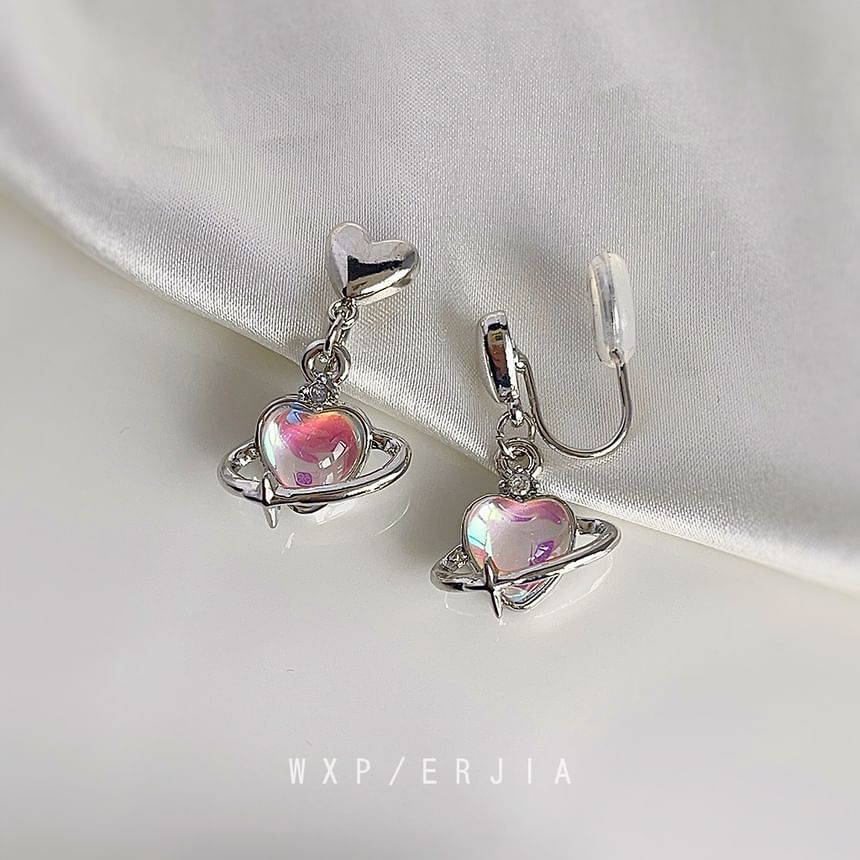 Gemstone Earring Heart Clip-On Drop