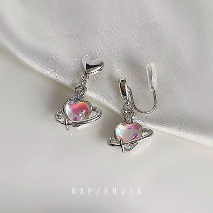 Gemstone Earring Heart Clip-On Drop