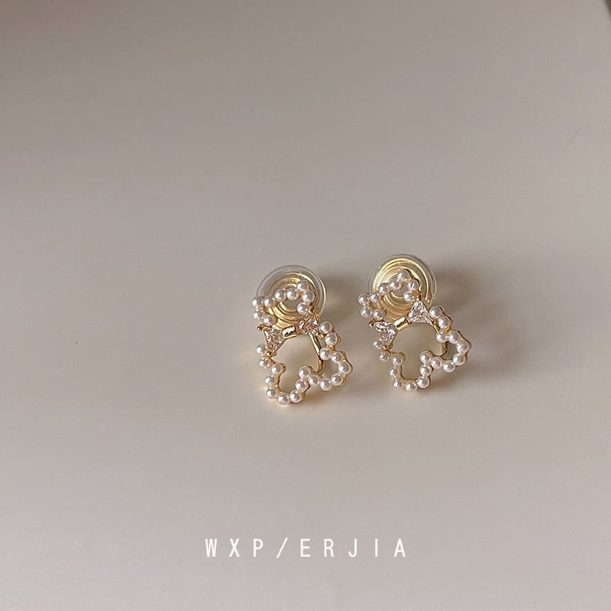 Clip-On Faux Earring Pearl Rhinestone Bear