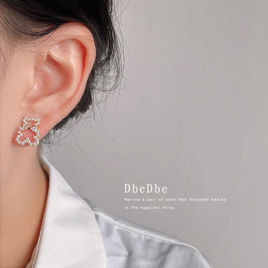Clip-On Faux Earring Pearl Rhinestone Bear