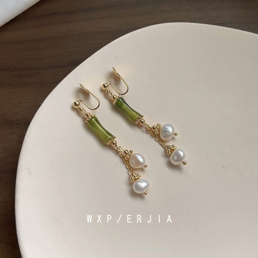 Bamboo Faux Pearl Clip-On Earring Drop