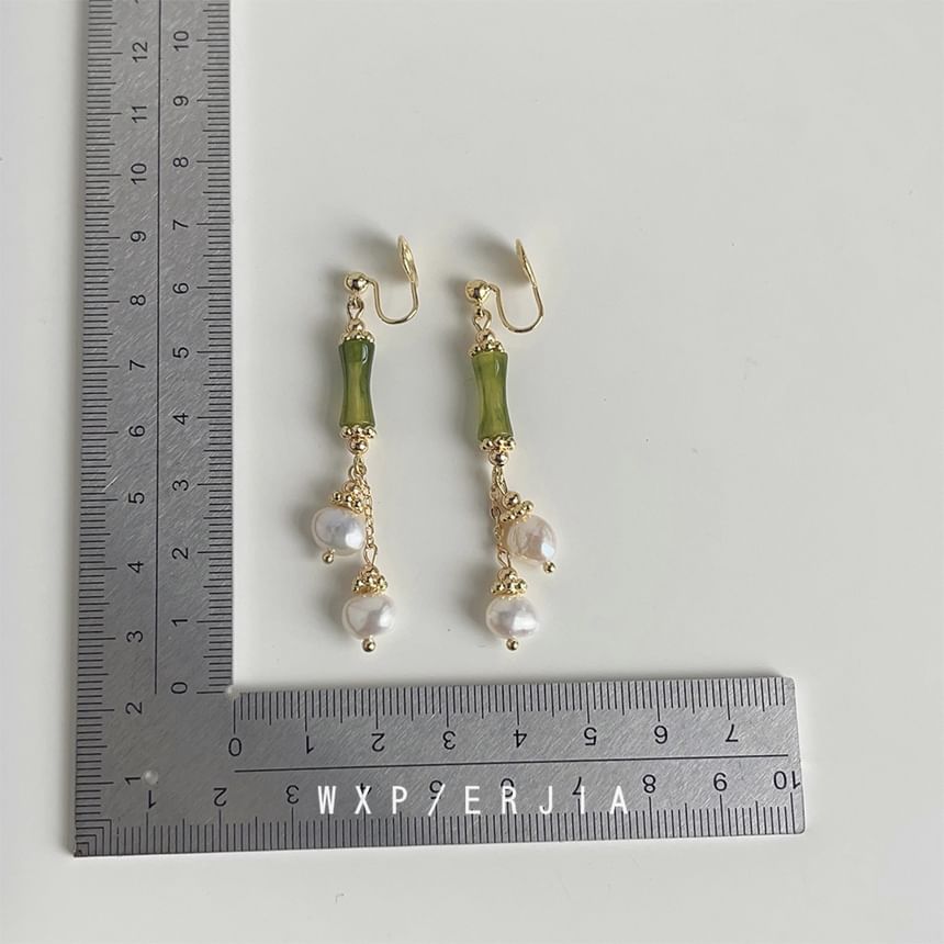 Bamboo Faux Pearl Clip-On Earring Drop