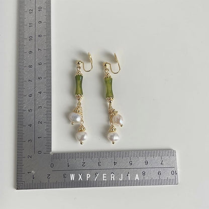 Bamboo Faux Pearl Clip-On Earring Drop