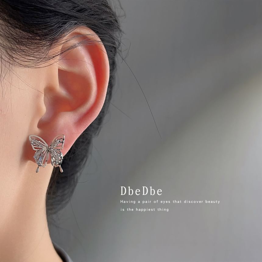 Clip-On Earring Butterfly Rhinestone