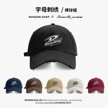 Distressed Lettering Embroidered Cap Baseball