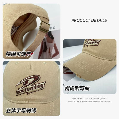 Distressed Lettering Embroidered Cap Baseball