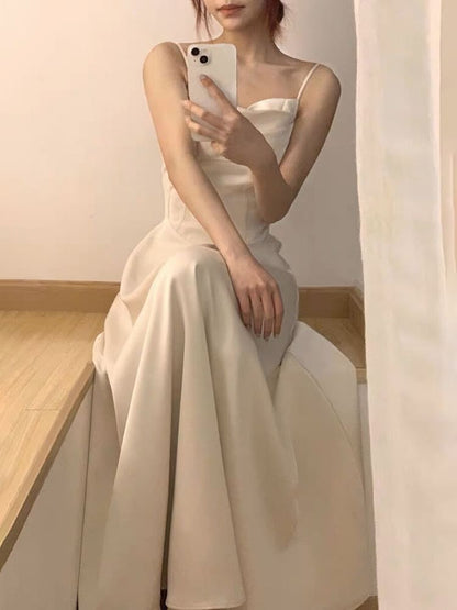 Spaghetti Strap Shirred A-Line Maxi Dress
