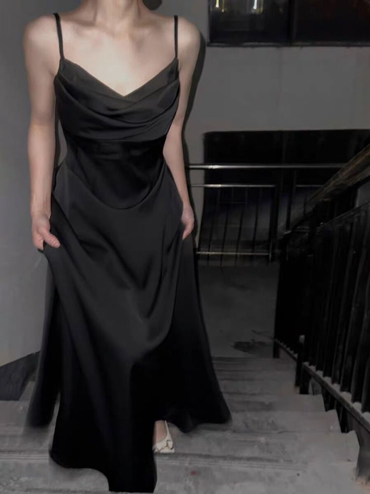 Spaghetti Strap Shirred A-Line Maxi Dress