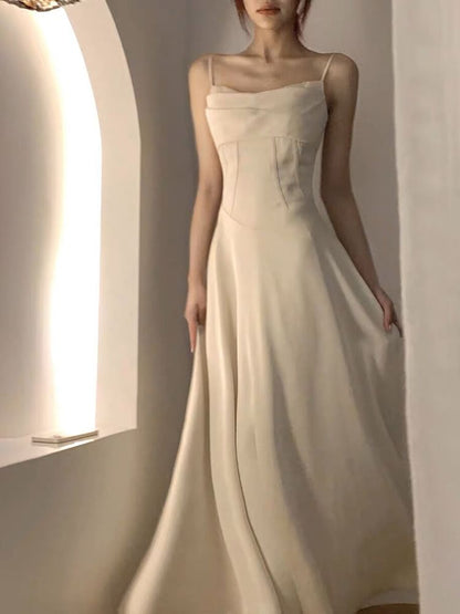 Spaghetti Strap Shirred A-Line Maxi Dress